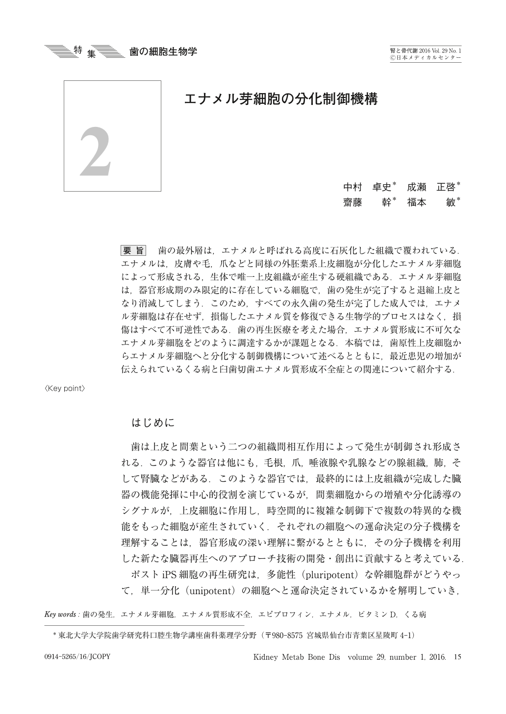 エナメル芽細胞の分化制御機構 腎と骨代謝 29巻1号 医書 Jp