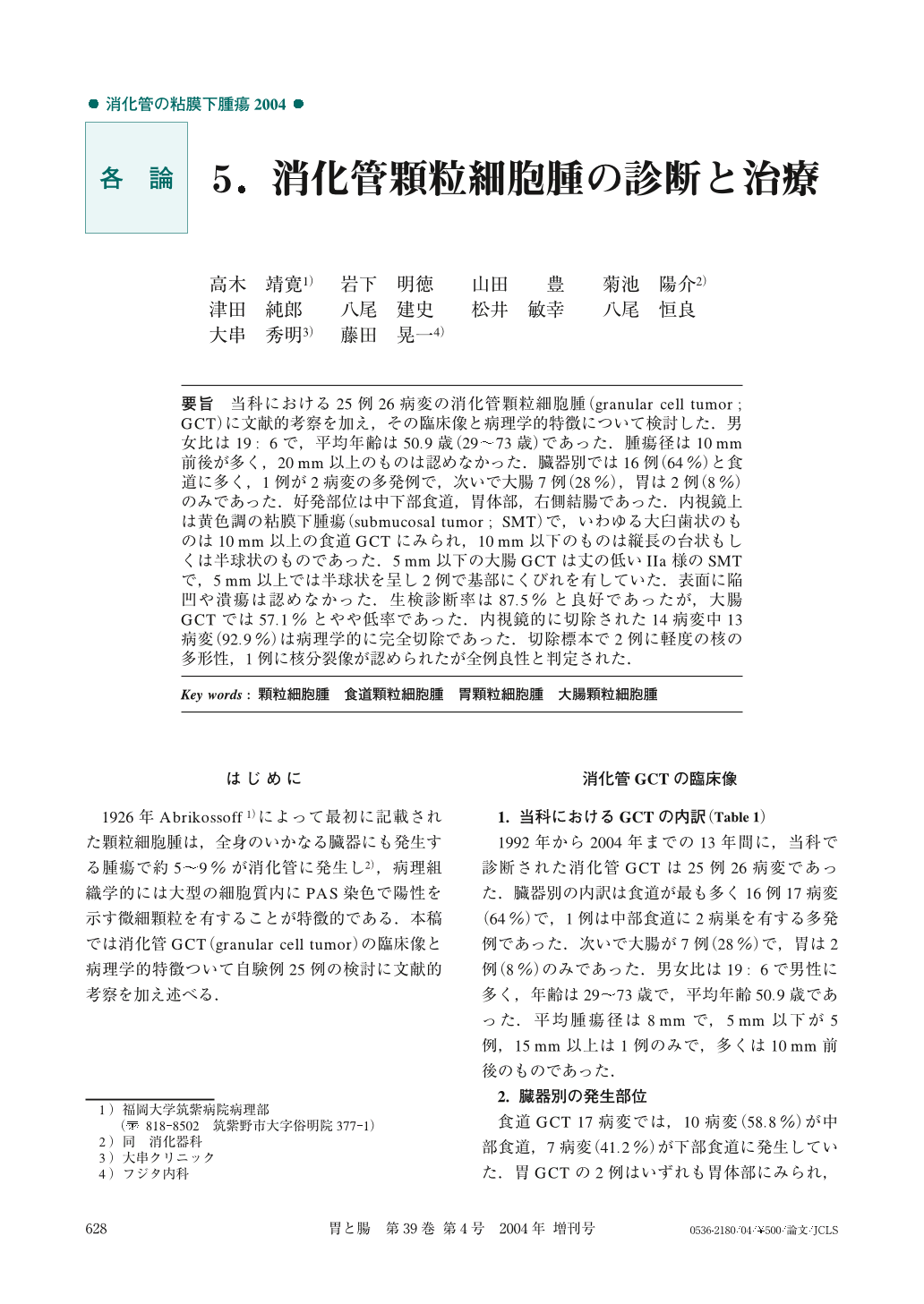 消化管顆粒細胞腫の診断と治療 胃と腸 39巻4号 医書 Jp