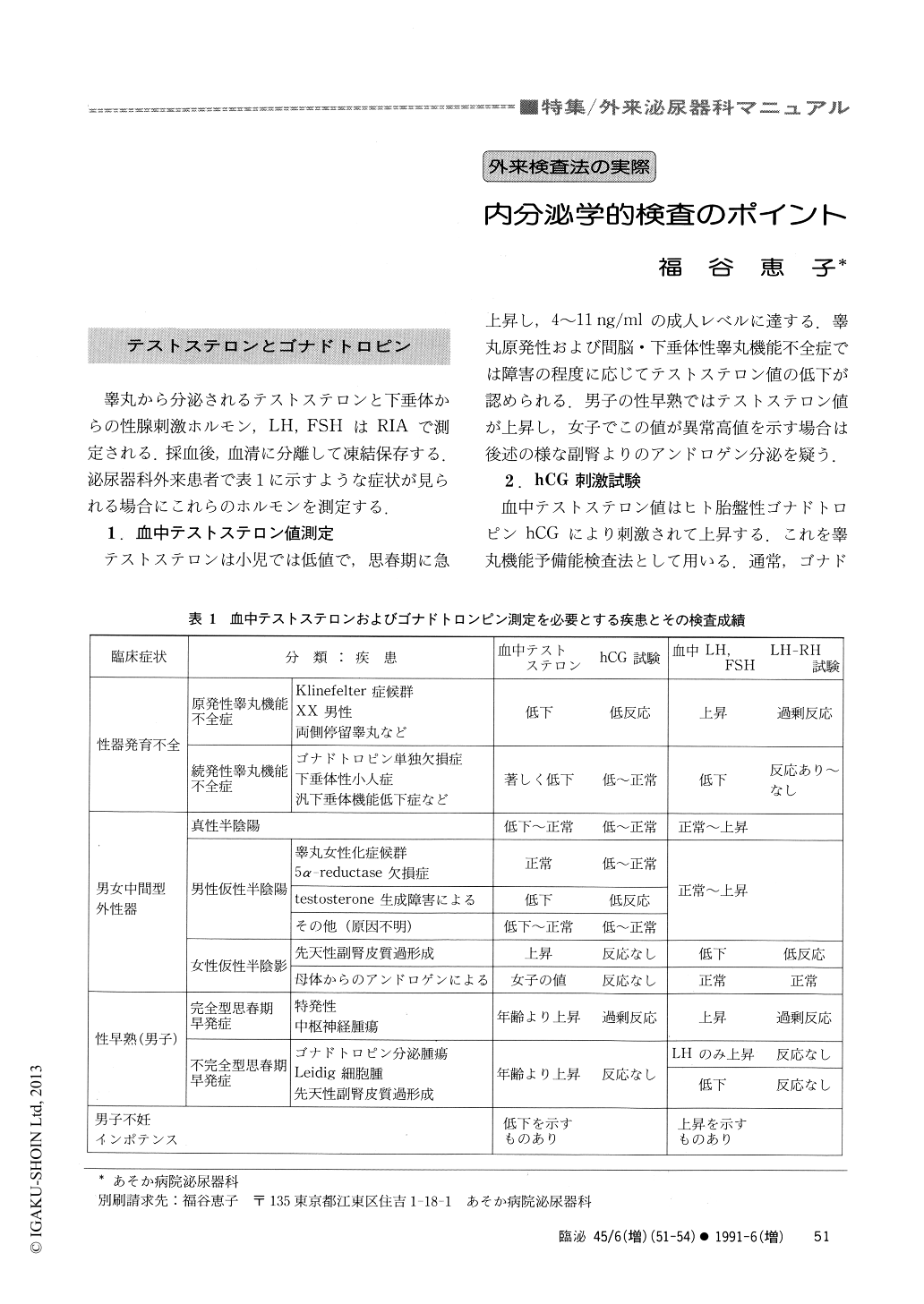 内分泌学的検査のポイント (臨床泌尿器科 45巻6号) | 医書.jp